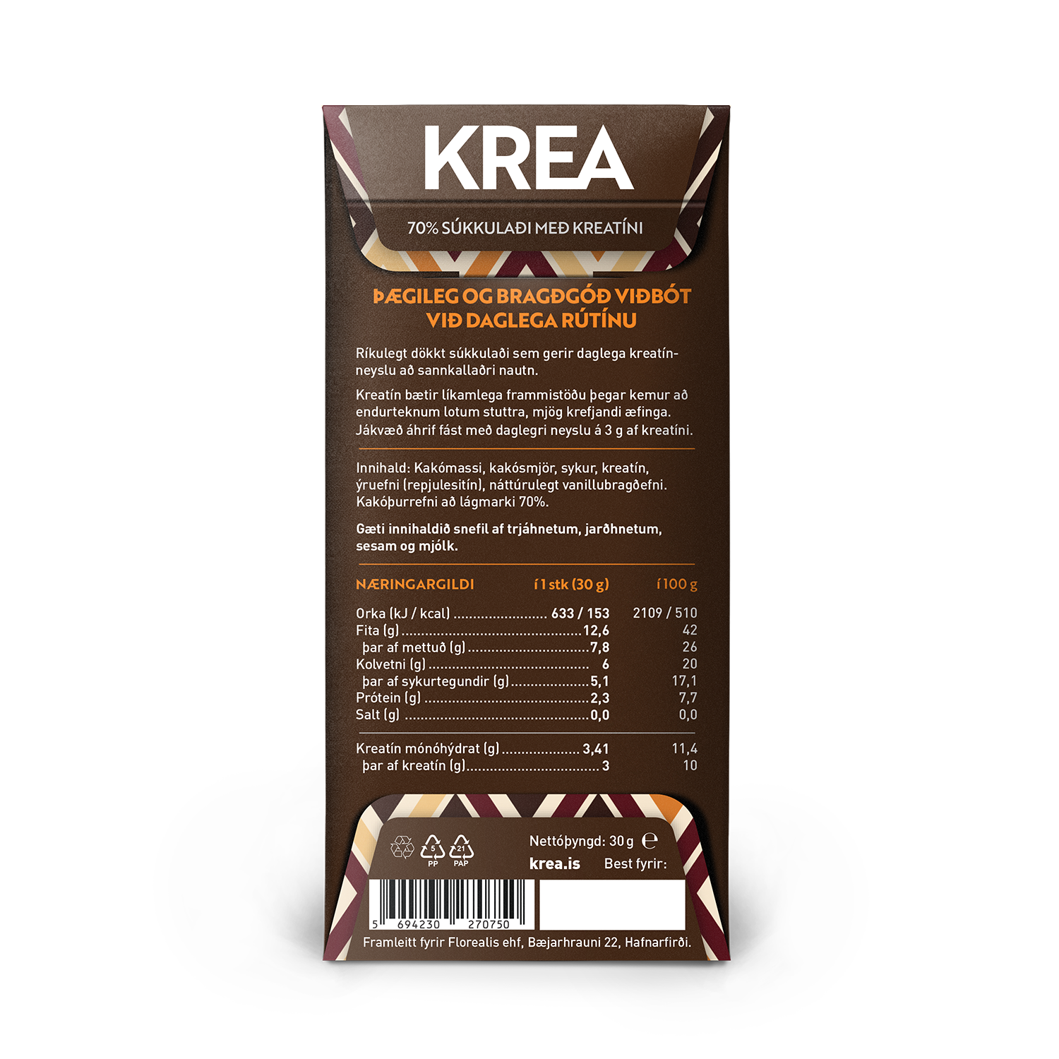 KREA 70% súkkulaði - 2 bakhlið